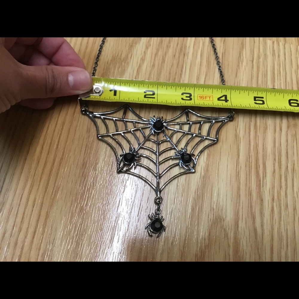 Rhinestone Spider 🕷 on Spider Web Necklace - Picture 5 of 8